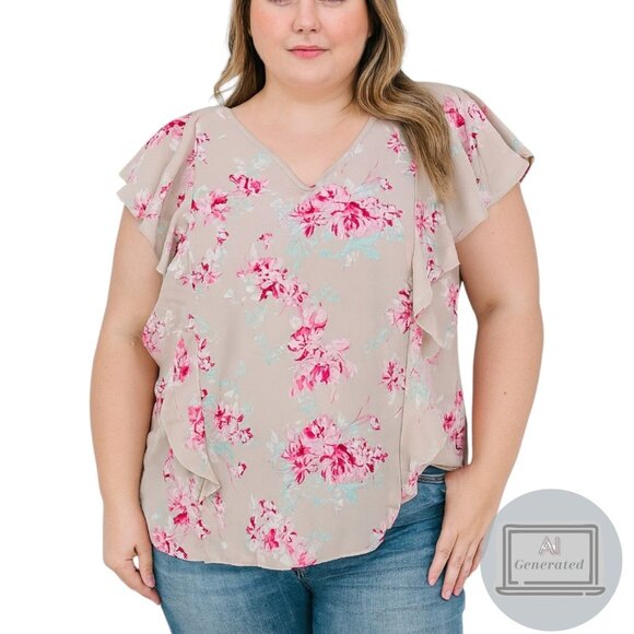 Torrid Top Grey Floral Ruffle Georgette Blouse Plus Size 1 | 1X - Picture 1 of 15